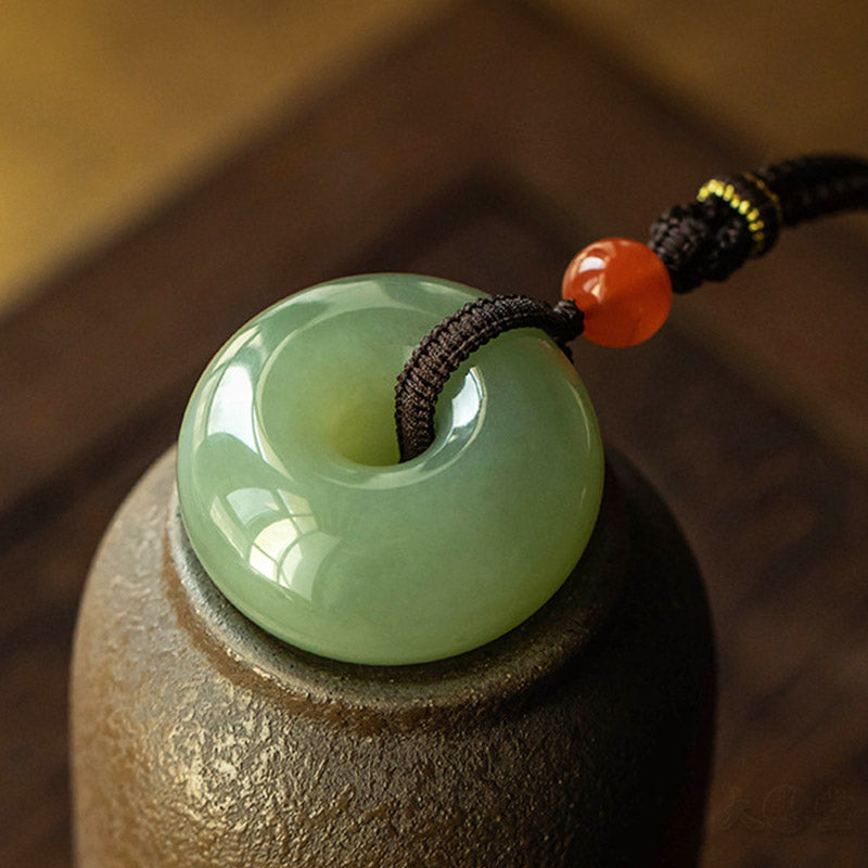 Colgante redondo natural del collar de la suerte de la hebilla de la paz del jade gris del jade