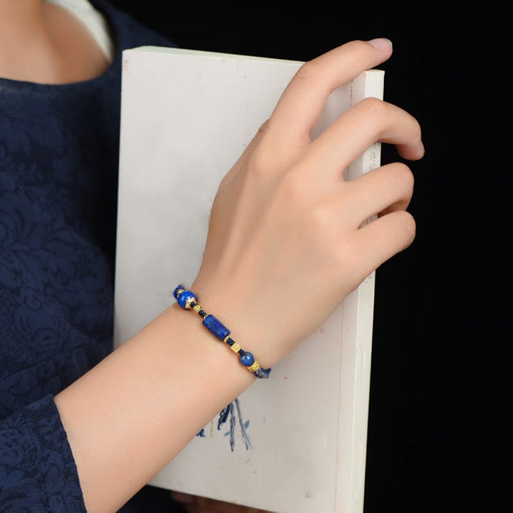 Pulsera de cuerda positiva con cuentas de lazurita natural hecha a mano con Buddha Stones