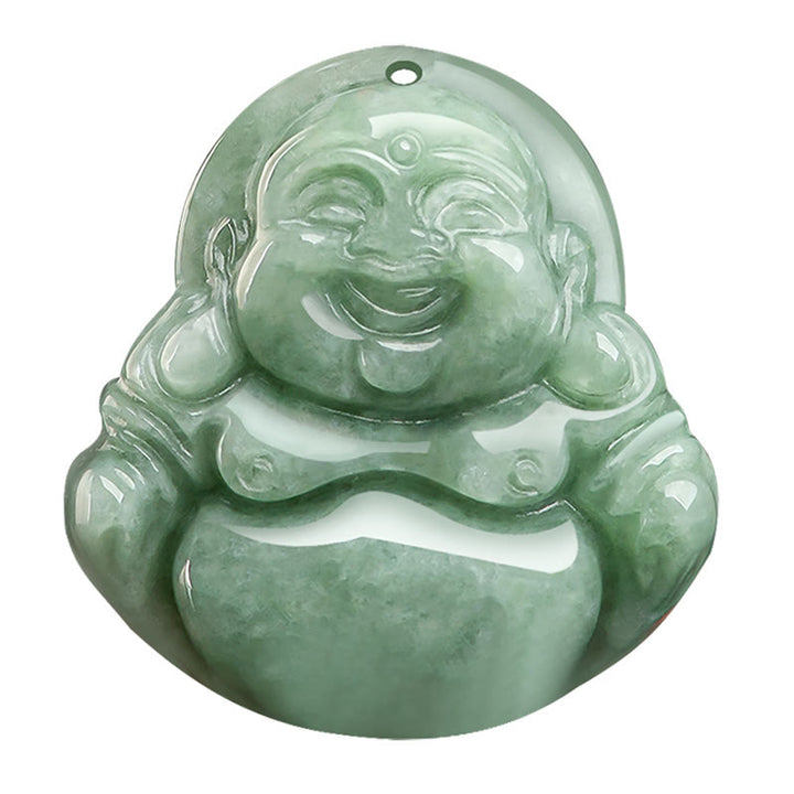 Buddha Stones Natural Jade Verde Buda Riendo Suerte Abundancia Collar Colgante