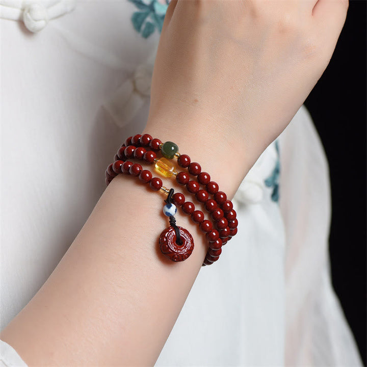Pulsera tibetana de cinabrio con hebilla de la paz, Triple envoltura, bendición, Mala