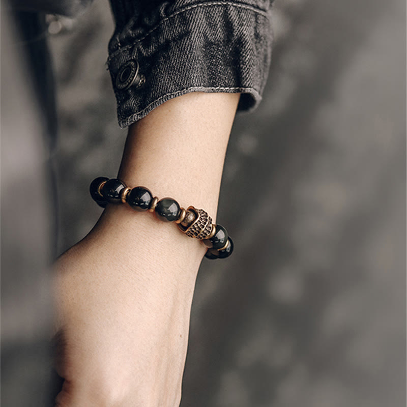 Pulsera curativa de amor de cobre y obsidiana arcoíris con Buddha Stones