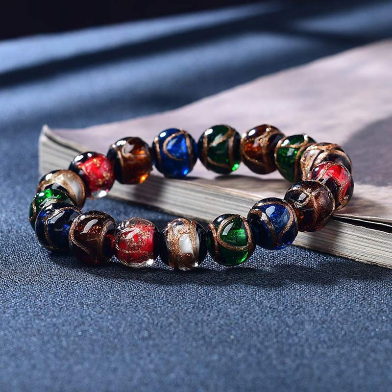 Pulsera de la suerte con cuentas de cristal de Liuli de colores y Buddha Stones