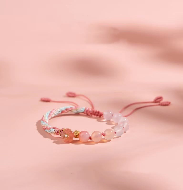 Pulsera de cuerda hecha a mano con Buddha Stones, ágata degradado Natural, nudo de reencarnación, flor de melocotón, riqueza y suerte