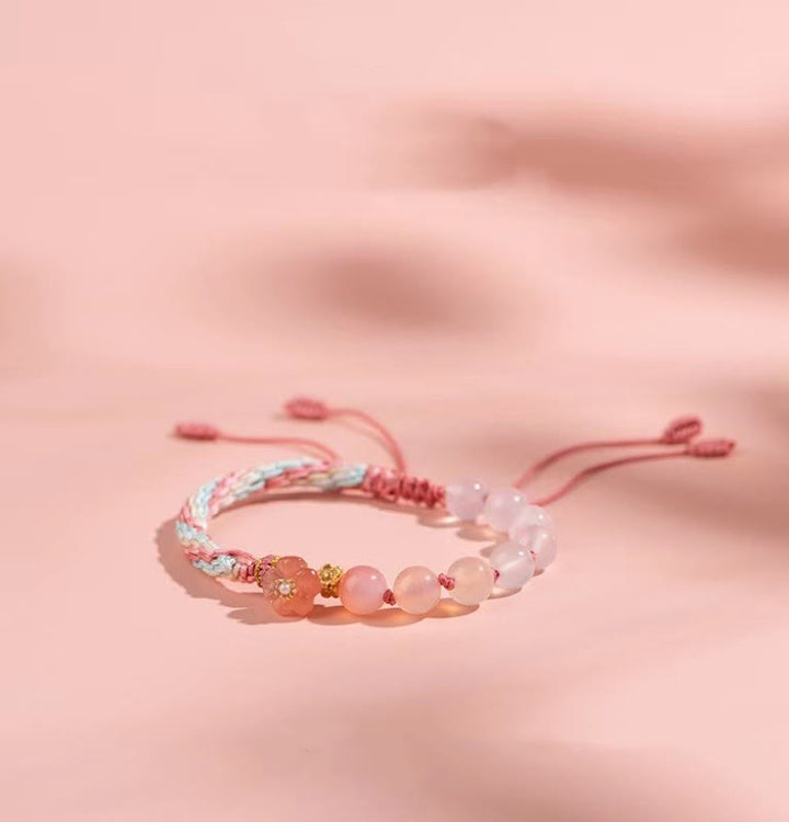 Pulsera de cuerda hecha a mano con Buddha Stones, ágata degradado Natural, nudo de reencarnación, flor de melocotón, riqueza y suerte