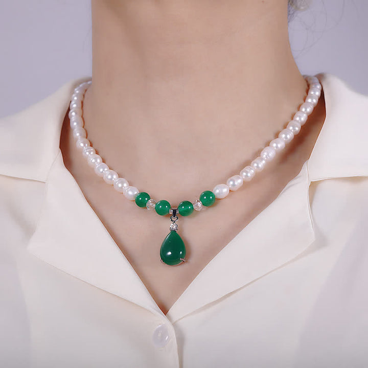 Colgante de collar de paz con cuentas de perlas y gotas de agua