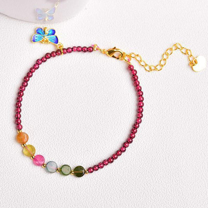 Tobillera Pulsera Protección Mariposa Turmalina Granate