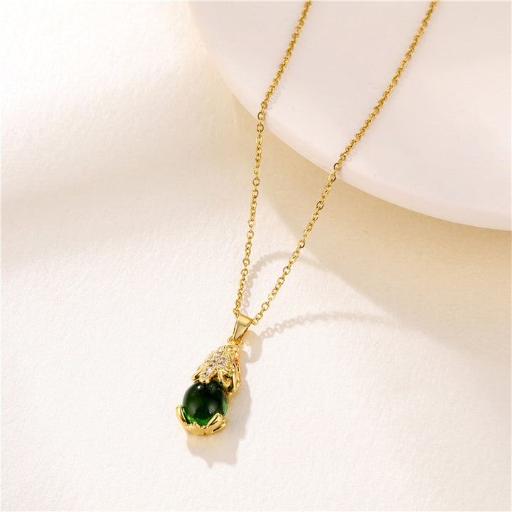 Collar de la fortuna de Pixiu con granate natural de Buddha Stones - Ágata verde - image 7