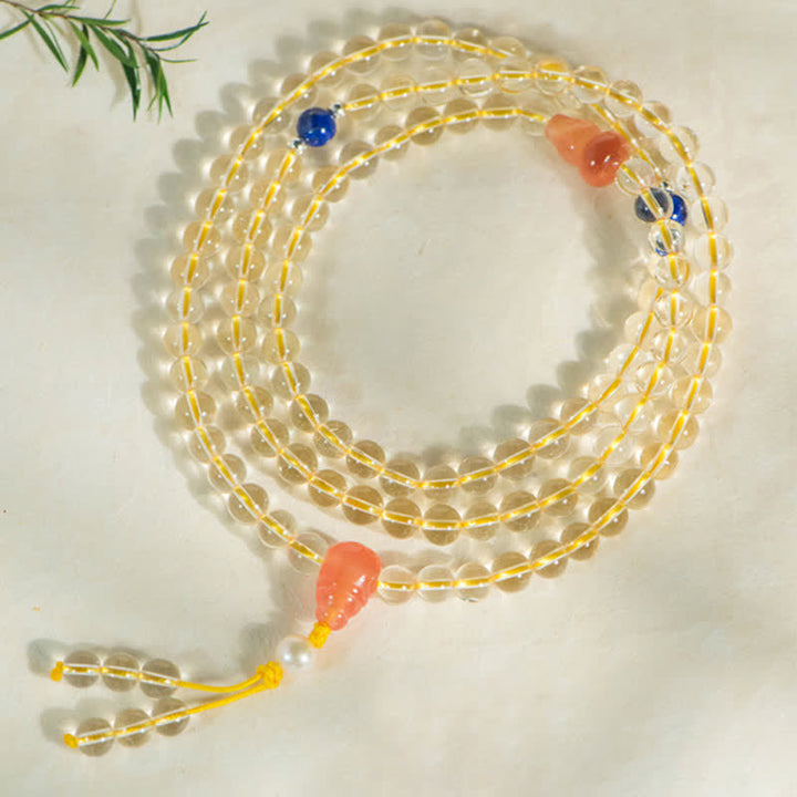 108 cuentas Mala de plata de ley 925, citrino Natural, ágata roja, Jade blanco, pulsera con dijes de prosperidad