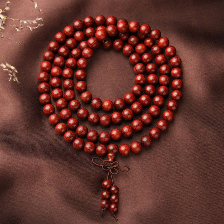 Pulsera de meditación Mala con 108 cuentas de sándalo rojo de hoja pequeña tibetana de Buddha Stones
