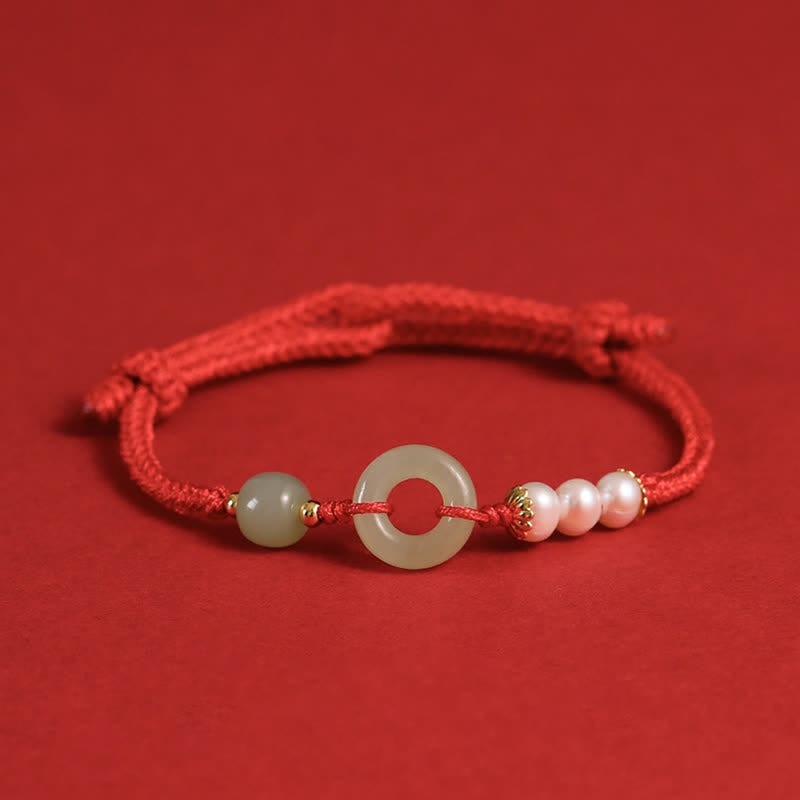 Pulsera de la suerte con hebilla de la paz y perlas de jade hetiano natural de Buddha Stones