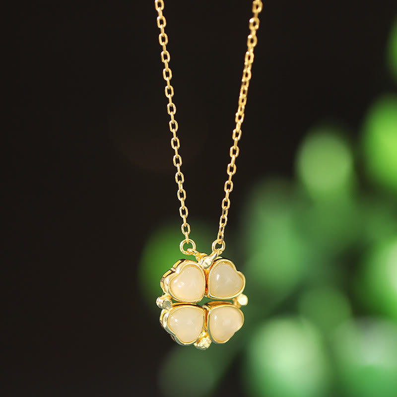 Colgante de plata de ley 925 con Buddha Stones , trébol de cuatro hojas, jade blanco, ágata roja, colgante de abundancia
