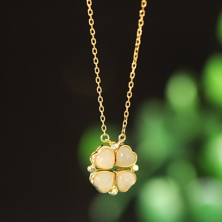 Colgante de plata de ley 925 con Buddha Stones , trébol de cuatro hojas, jade blanco, ágata roja, colgante de abundancia