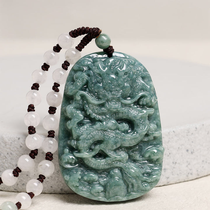 Buddha Stones Dragón del Zodíaco Chino Jade Collar de Prosperidad Colgante de Cadena de Cuentas - image 4