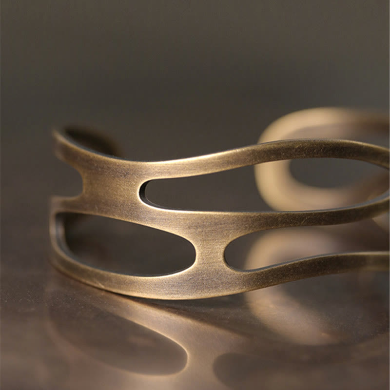 Brazalete ajustable con Buddha Stones , brazalete ajustable de cobre y latón curvado Vintage