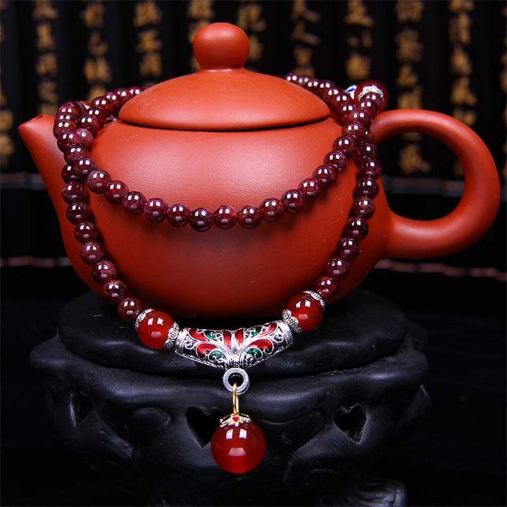 Buddha Stones Natural granate ágata roja bendición curación pulsera collar colgante