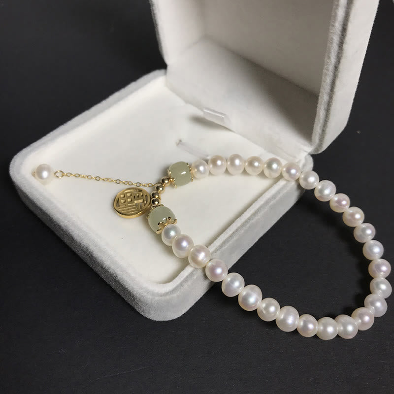 Pulsera de cuentas de sabiduría de felicidad de jade hetiano de perlas naturales