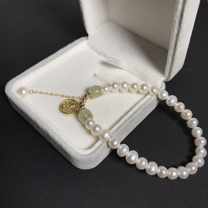 Pulsera de cuentas de sabiduría de felicidad de jade hetiano de perlas naturales