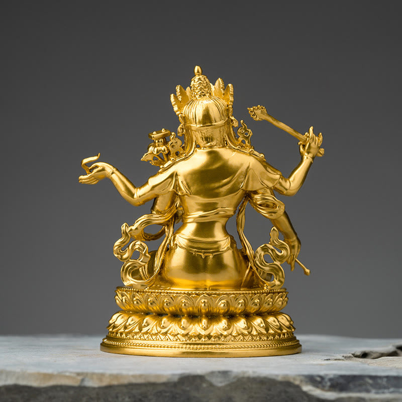 Estatuilla de oro Manjusri Bodhisattva de cuatro brazos, estatua de cobre de serenidad y compasión, decoración del hogar