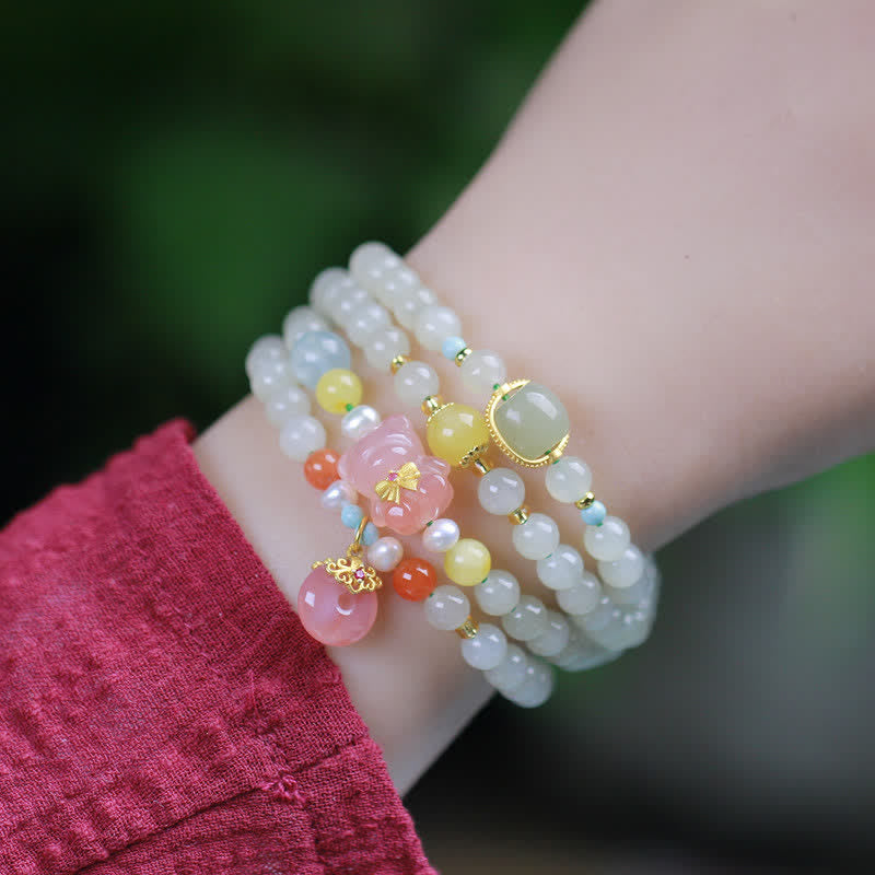 Pulsera de abundancia de felicidad con hebilla de paz de cristal rosa de Jade Natural Hetian