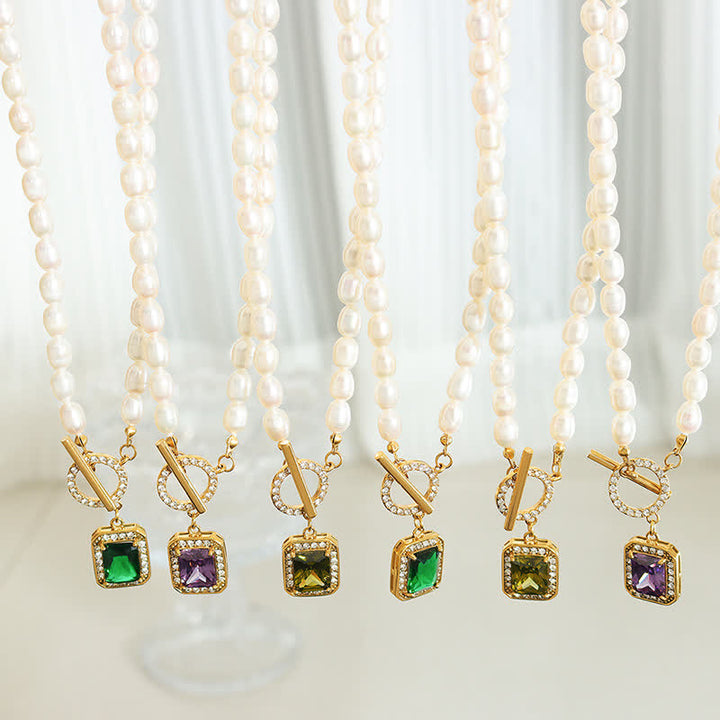 Colgante de collar con dije de riqueza de circonitas y perlas