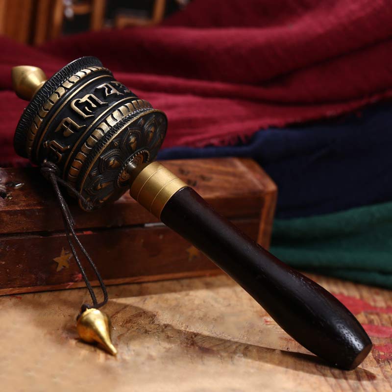 Rueda de oración tibetana, seis palabras verdaderas, decoración de meditación de cobre