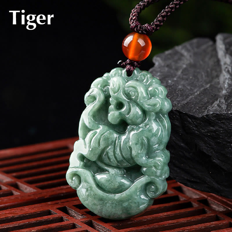 Colgante de collar de prosperidad del zodíaco chino con Buddha Stones de jade natural 12 - Tigre - image 17