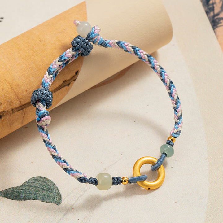 Pulsera de salud de la suerte con cuerda tejida a mano de jade hetiano de plata de ley 999 con Buddha Stones