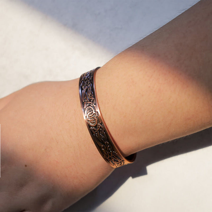 Brazalete ajustable de cobre magnético con pájaros vikingos y Buddha Stones