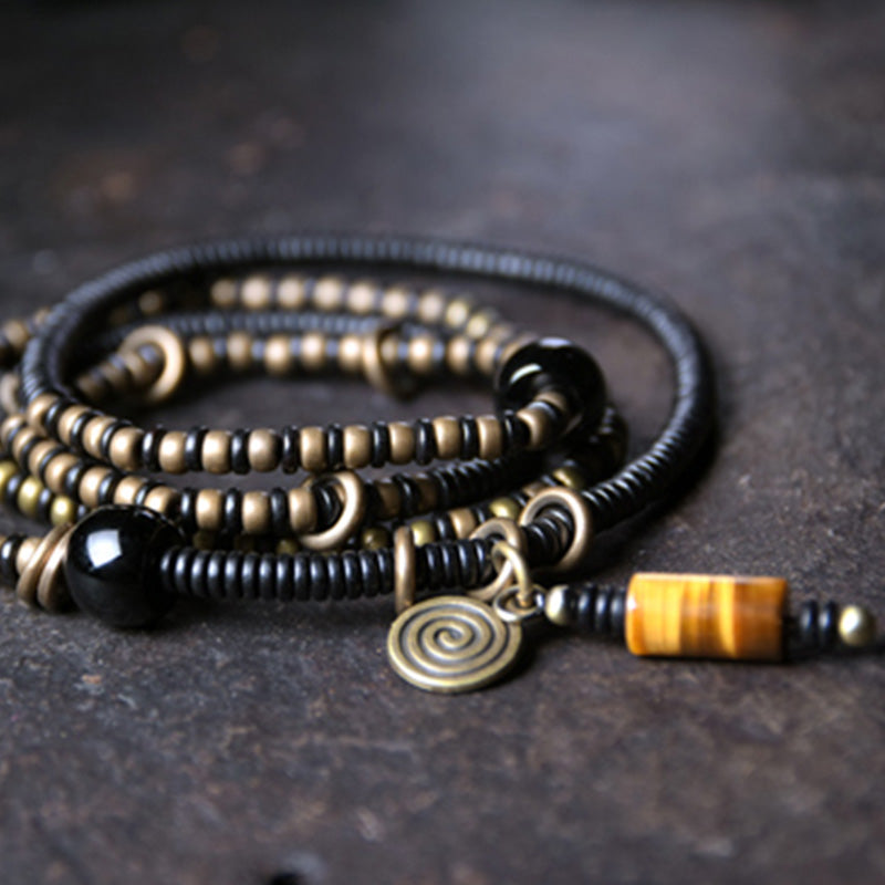 Buddha Stones madera de ébano cuentas Dzi cobre paz pareja pulsera collar colgante