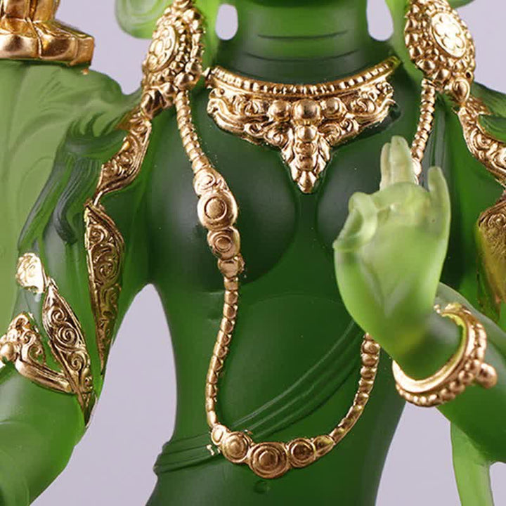 Bodhisattva Tara Verde hecho a mano Liuli Crystal Art Piece Protección Hogar Oficina Estatua Decoración