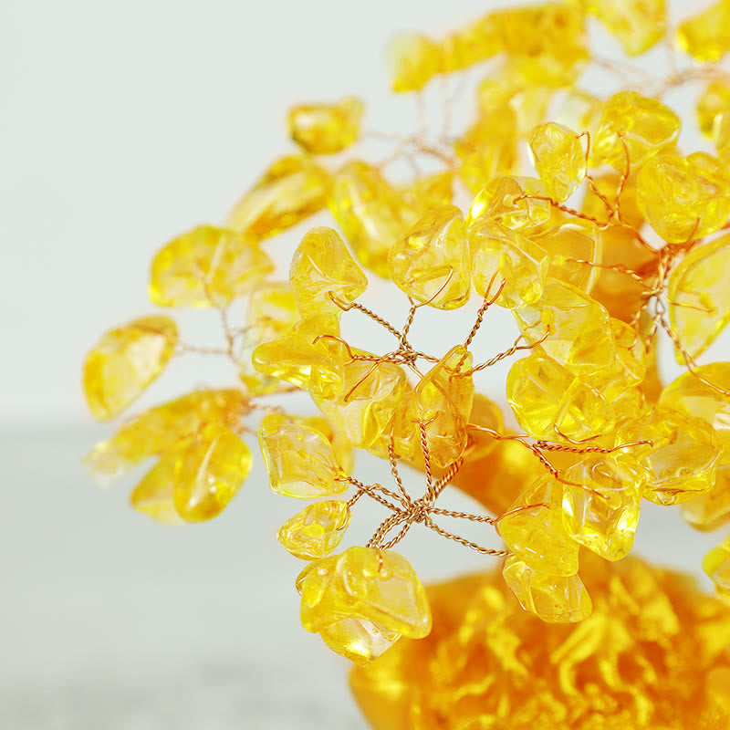 Buddha Stones Adorno de piedras preciosas de árbol de dinero de citrino natural - Feng Shui para la prosperidad