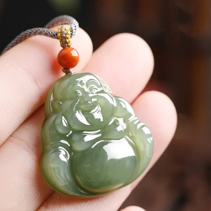 Colgante de cadena con collar de abundancia de jade hetiano de Buda sonriente - image 3