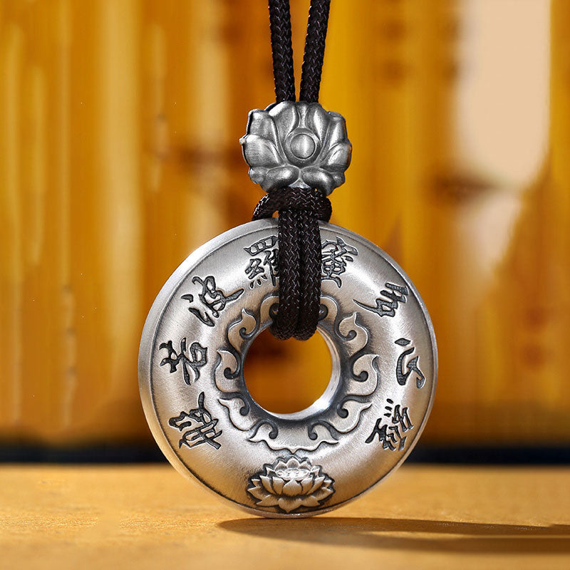 Colgante de plata de ley 999 con forma de corazón, Sutra, loto, hebilla de la paz - image 5