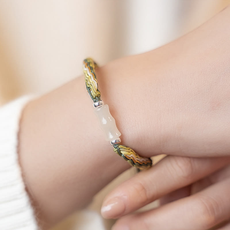 Pulsera de cuerda de fuerza de suerte y riqueza con nudo de reencarnación de bambú blanco