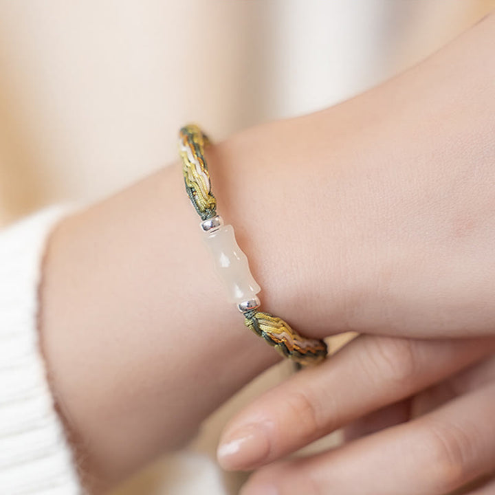 Pulsera de cuerda de fuerza de suerte y riqueza con nudo de reencarnación de bambú blanco