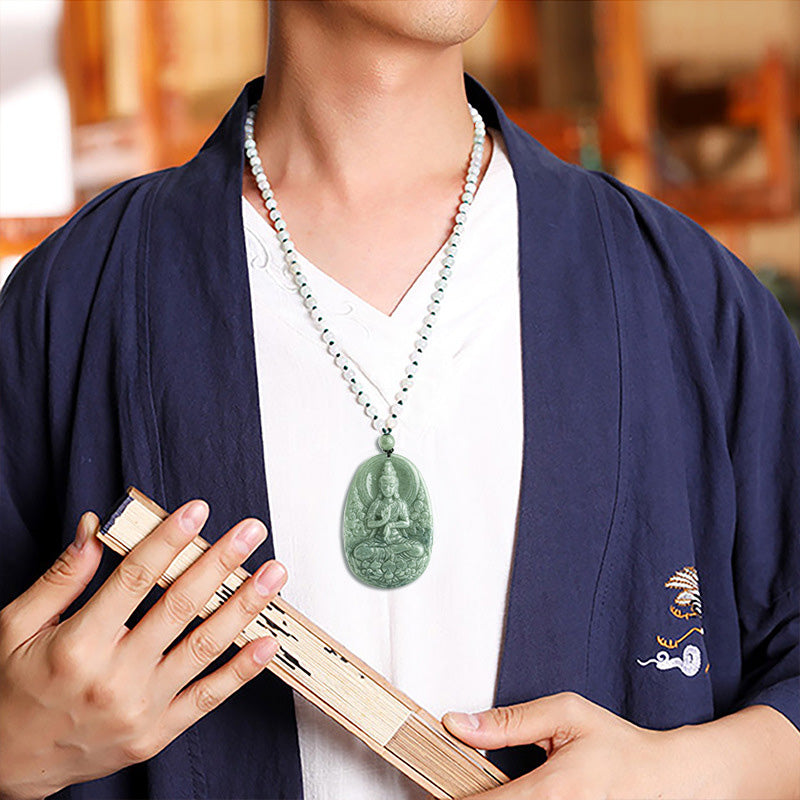 Colgante de collar de riqueza con amuleto de Avalokitesvara de Jade Natural con Buddha Stones - image 4