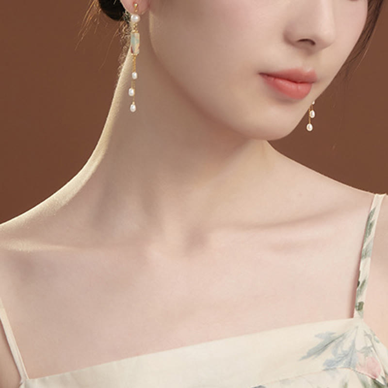 Pendientes colgantes curativos con perlas de piedra Shoushan, postes de plata de ley 925 con Buddha Stones