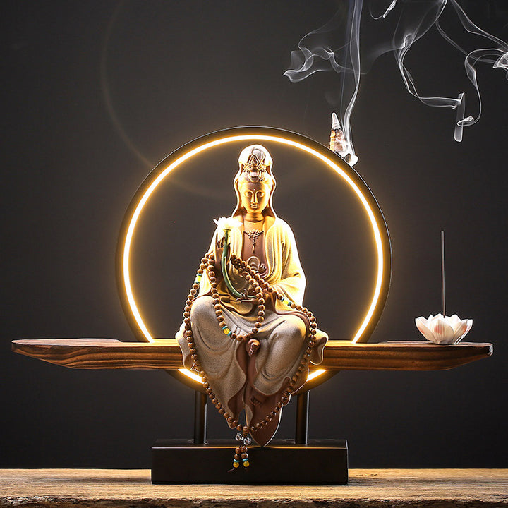 Buddha Stones Buda Avalokitesvara Cerámica Loto Relajación Quemador De Incienso Decoración