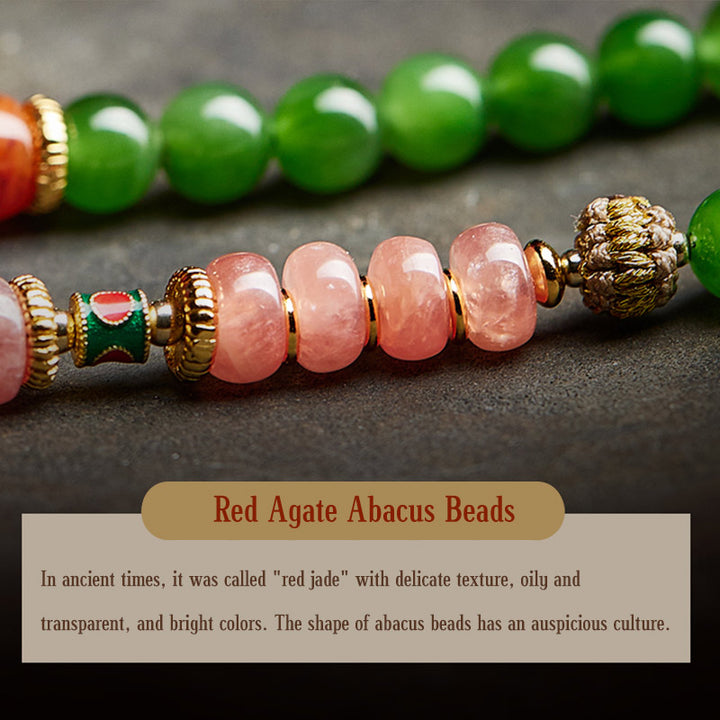 Buddha Stones 108 cuentas Mala cian Jade ágata roja pulsera de la suerte de Buda sonriente