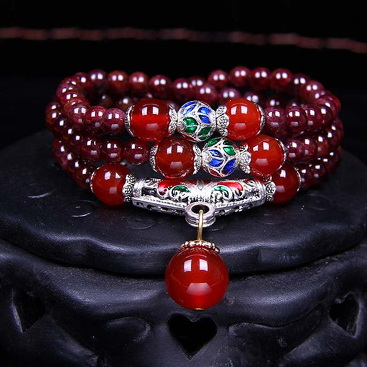 Buddha Stones Natural granate ágata roja bendición curación pulsera collar colgante