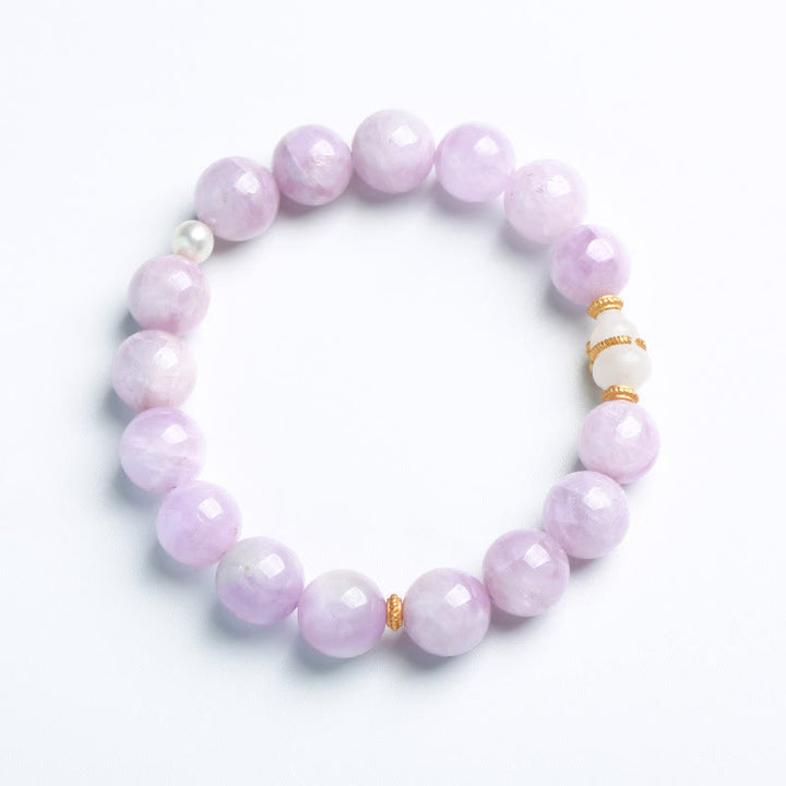 Kunzite Hetian White Jade Gourd Love Pulsera de crecimiento espiritual