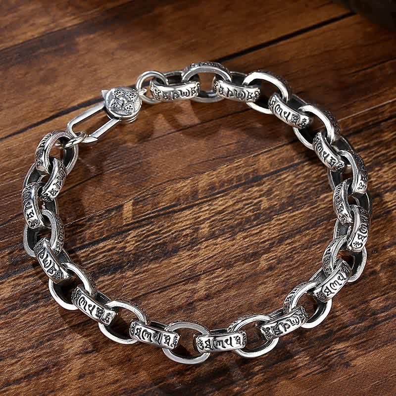 Pulsera de plata de ley 925 con grabado Om Mani Padme Hum de la paz