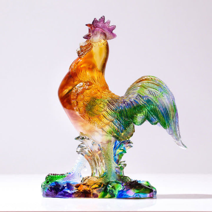 Pieza de arte de gallo de cristal Liuli hecha a mano para decoración del hogar