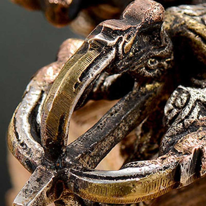 Tibetano hecho a mano 5 puntas doble Dorje cobre hierro Thunderbolt fuerza Vajra