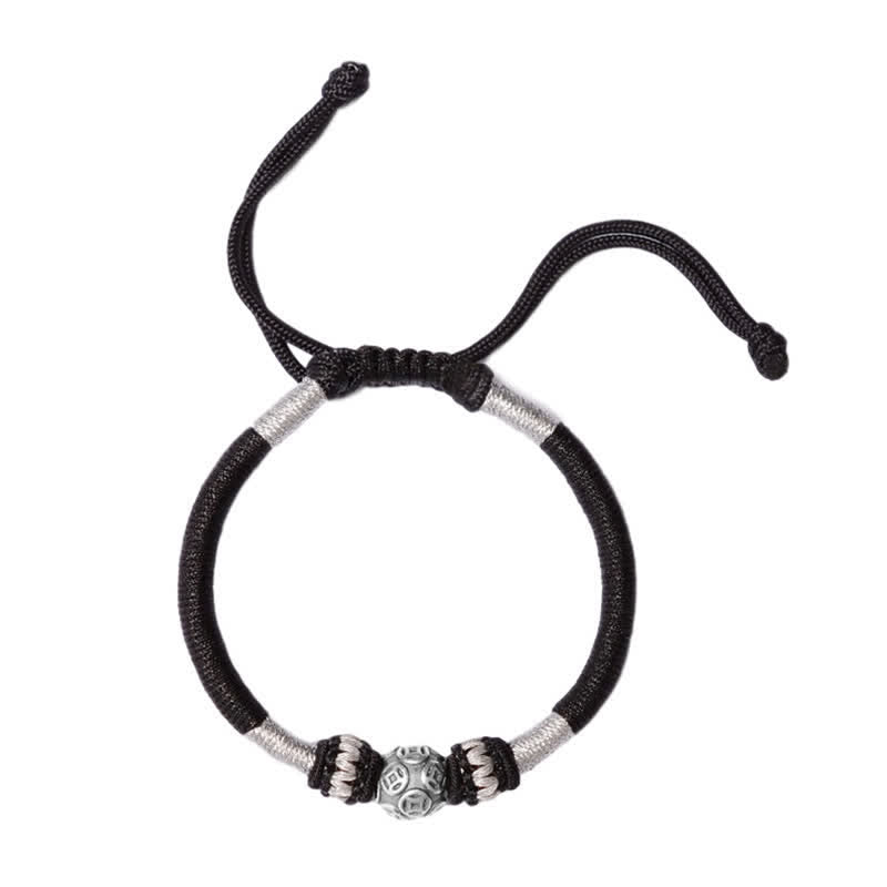 Pulsera de hilo con cuentas de la suerte, protección de monedas, cobre redondo, plata de ley 999, Buddha Stones