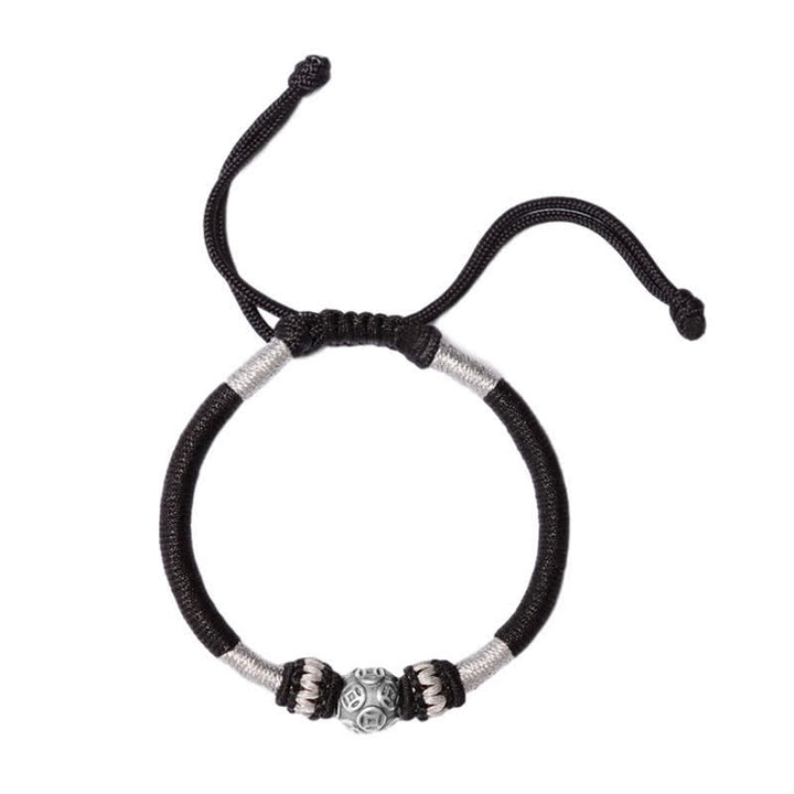 Pulsera de hilo con cuentas de la suerte, protección de monedas, cobre redondo, plata de ley 999, Buddha Stones
