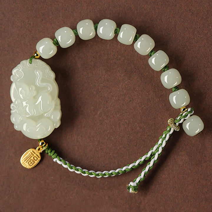 Pulsera de plata de ley 925 con zodíaco chino, jade hetiano, felicidad, suerte