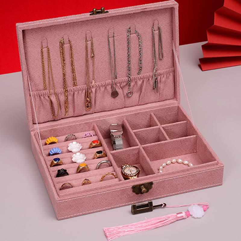 Caja organizadora de joyería de diseño Simple con Buddha Stones, caja de almacenamiento de joyería de franela de una sola capa con cerradura - image 29