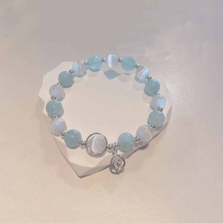 Pulsera con dije de soporte de aguamarina y ojo de gato de plata de ley 925 con Buddha Stones - image 6