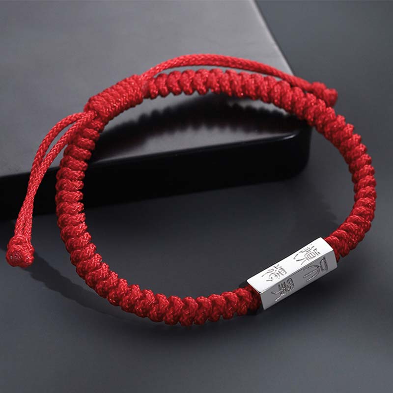 Pulsera de hilo de bendición con grabado de letras de plata de ley 925 con Buddha Stones - Rojo (Talla de la pulsera: 18-24 cm) - image 0
